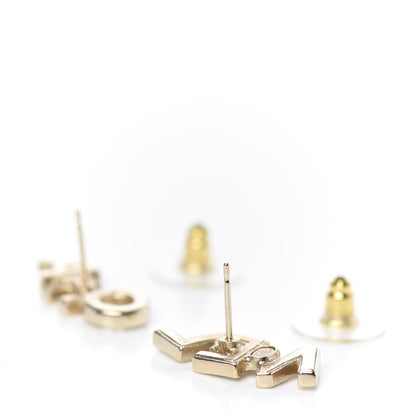 Chanel Crystal Pearl Signature Stud Earrings Gold 3 of 5