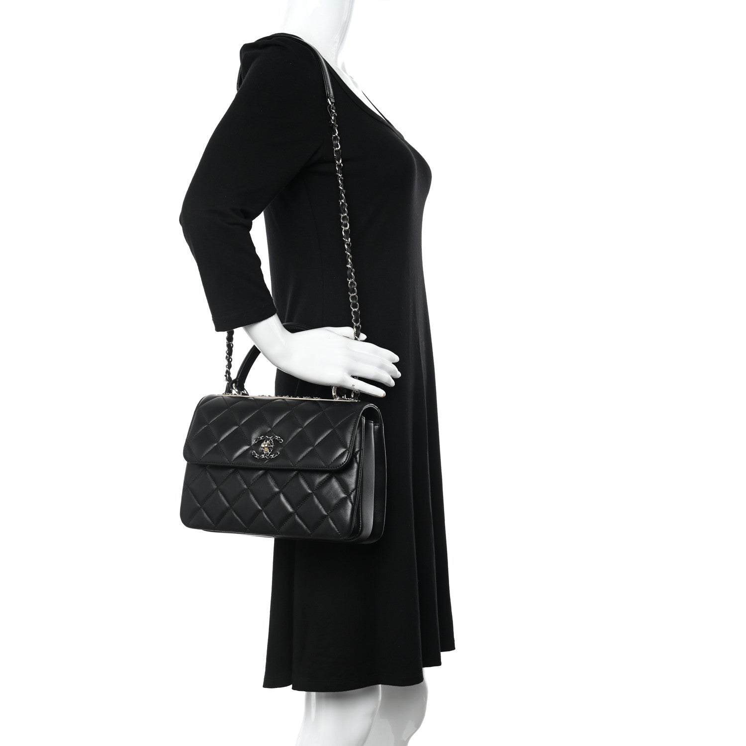 Chanel Lambskin Quilted Small Trendy CC Chain Dual Handle Flap Bag Black 2 of 10