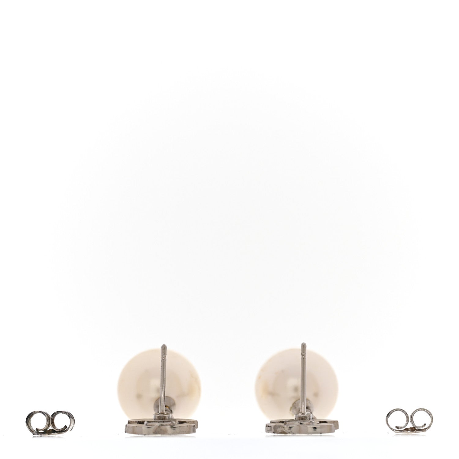 Chanel Crystal Pearl CC Drop Earrings Silver Pearly White 3 of 7