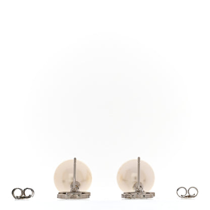 Chanel Crystal Pearl CC Drop Earrings Silver Pearly White 3 of 7
