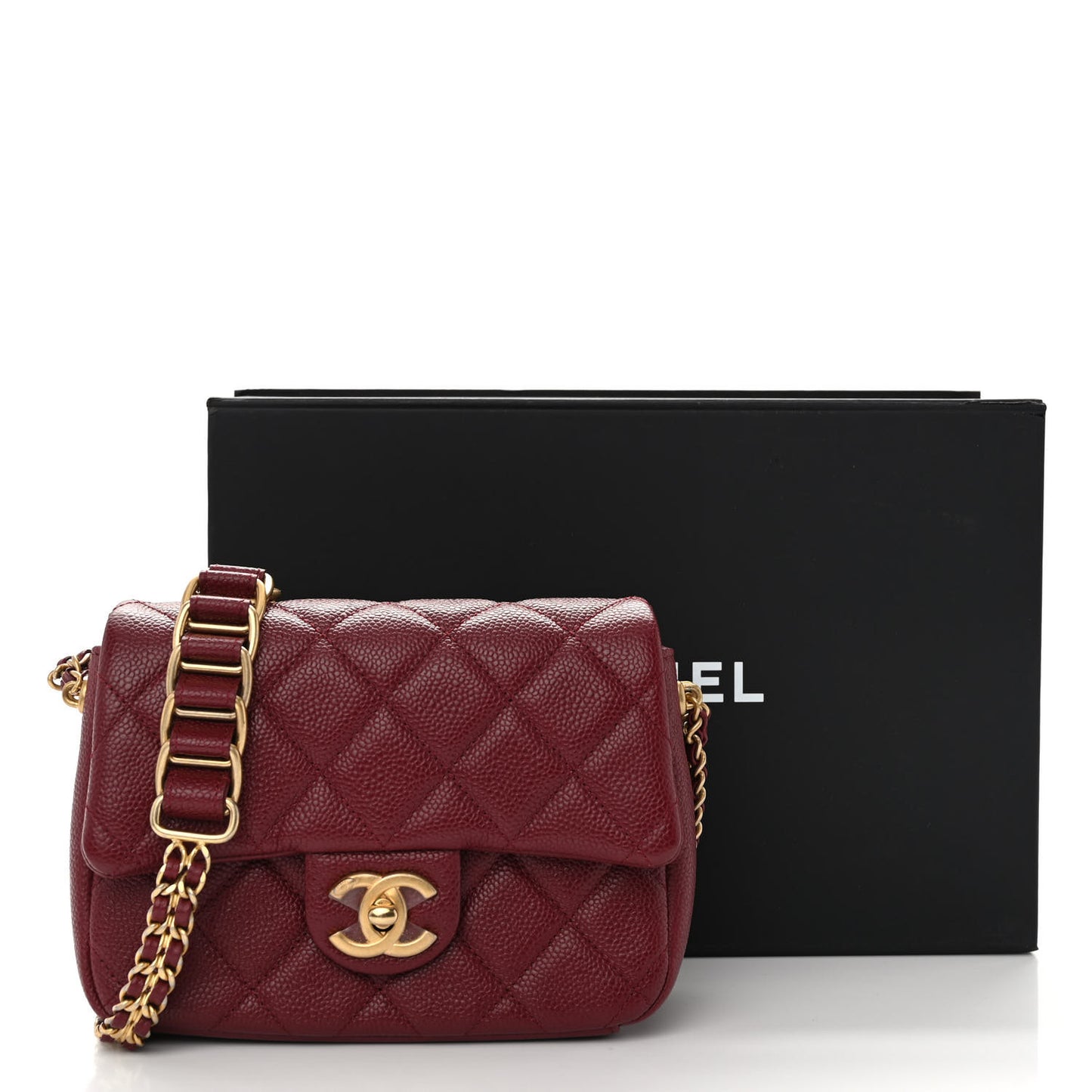 Caviar Quilted Mini Chain Soul Flap Burgundy