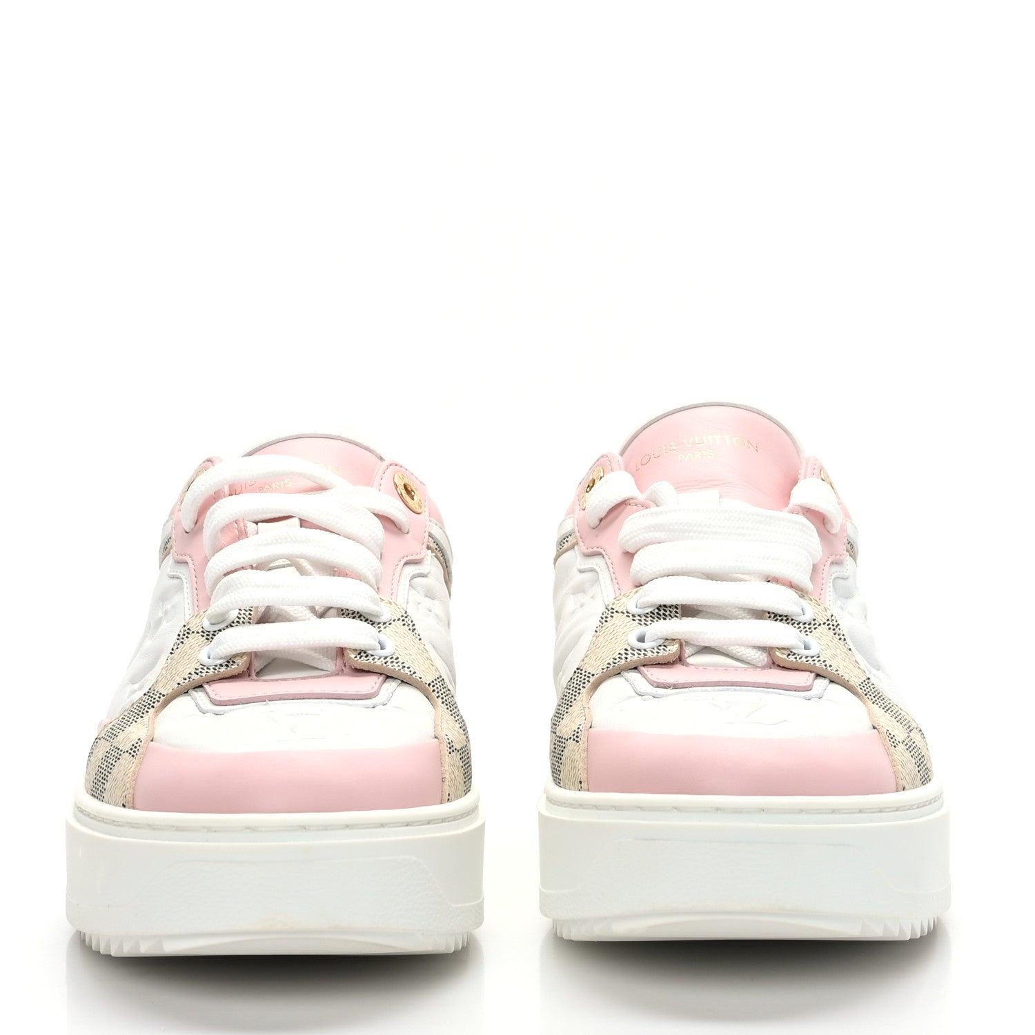 Louis Vuitton Monogram Embossed Calfskin Damier Azur Time Out Sneakers 38.5 Rose Clair Pink 2 of 7