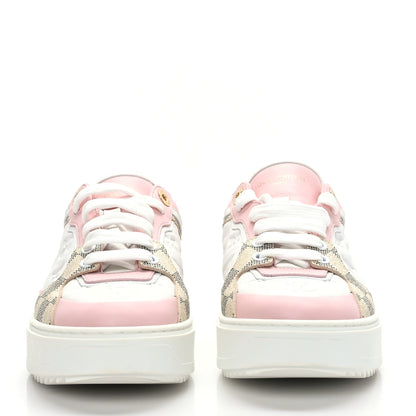 Louis Vuitton Monogram Embossed Calfskin Damier Azur Time Out Sneakers 38.5 Rose Clair Pink 2 of 7