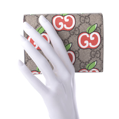 Gucci GG Supreme Monogram Apple Card Case Wallet Beige Multicolor Lobster Red 2 of 7