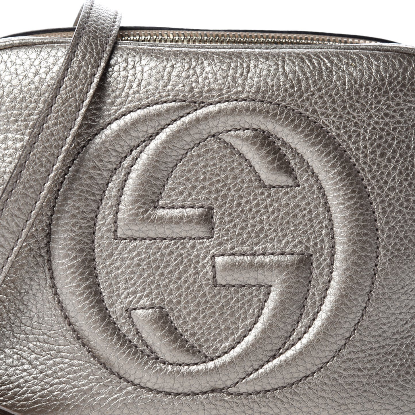 Metallic Pebbled Calfskin Small Soho Disco Bag Golden Beige