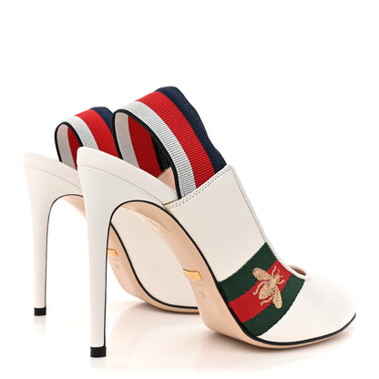 Gucci Malaga Kid Web Sylvie High Heel Slingback Pumps 38 White 5 of 11