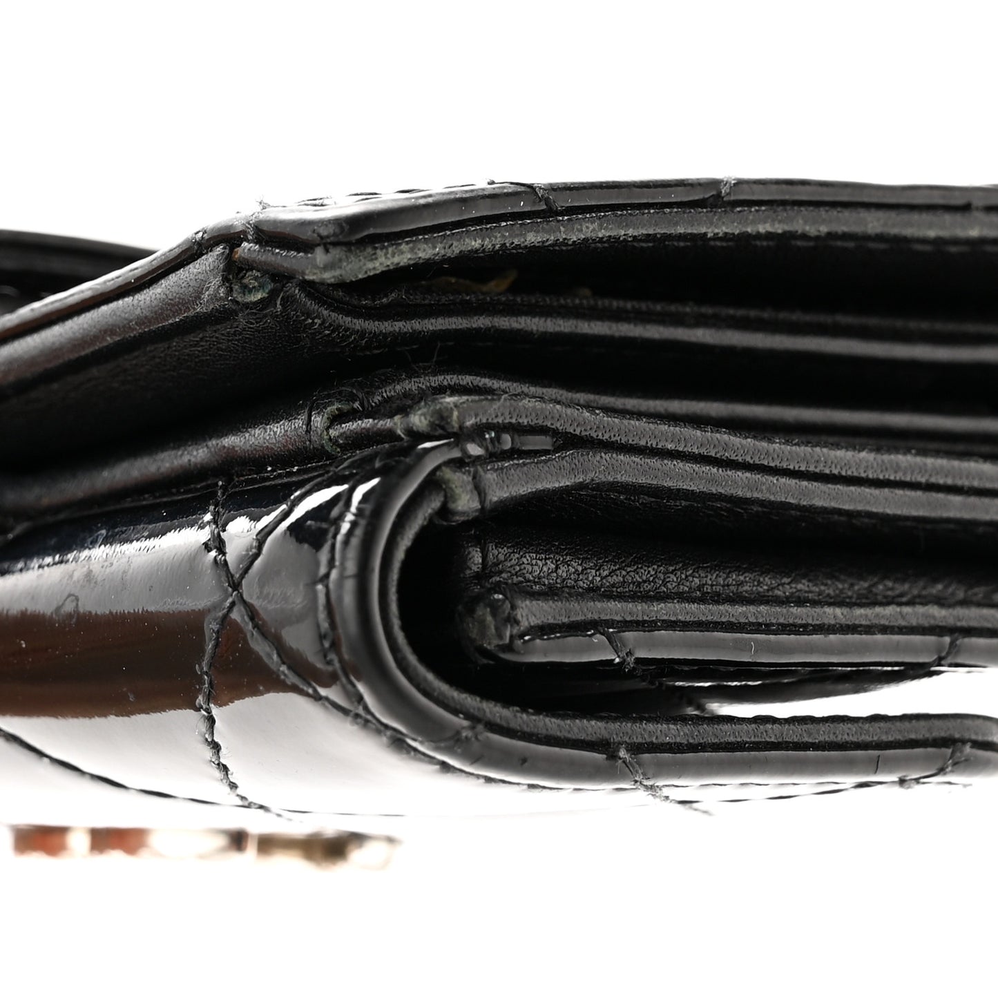 Patent Quilted Brilliant Compact Wallet Black
