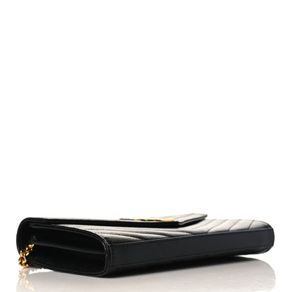 Saint Laurent Grain De Poudre Matelasse Chevron Monogram Chain Wallet Black 4 of 8