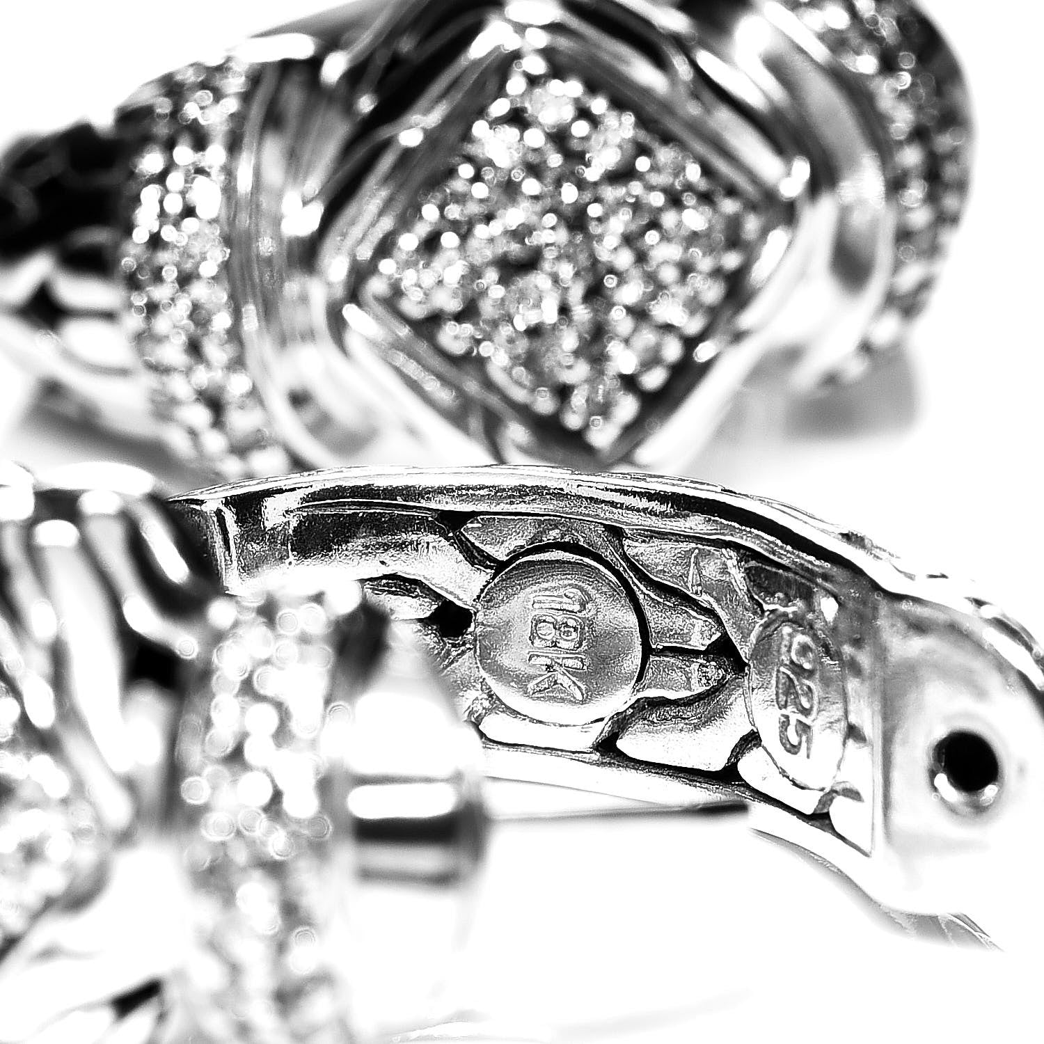John Hardy Sterling Silver 18K Yellow Gold Diamond Classic Chain Square Earrings 4 of 5