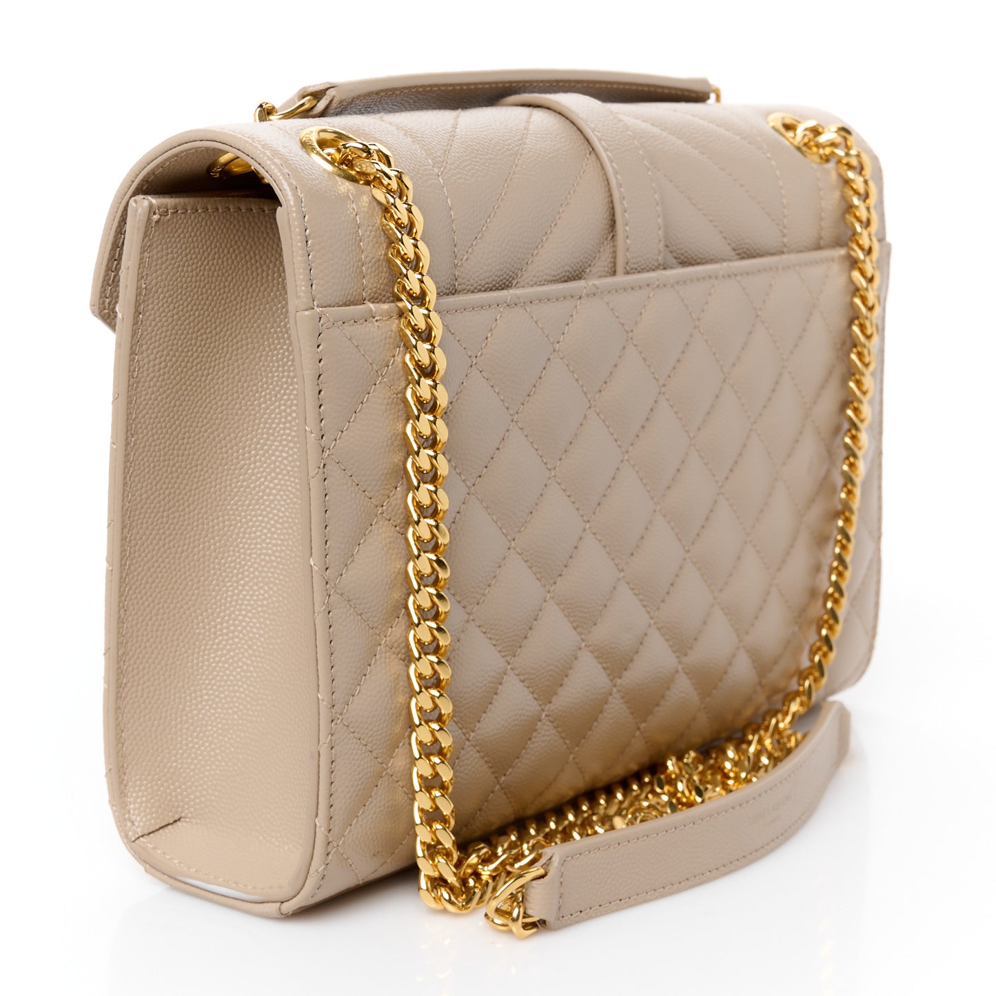Grain De Poudre Textured Mixed Matelasse Medium Triquilt Monogram Satchel Dark Beige