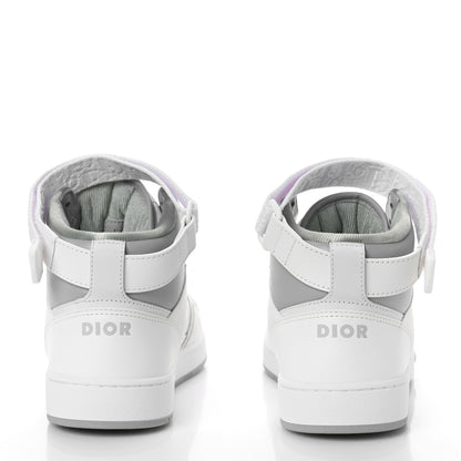 Christian Dior Smooth Calfskin Oblique Galaxy Perforated Mens B27 Mid Top Sneakers 41 White Grey 5 of 9