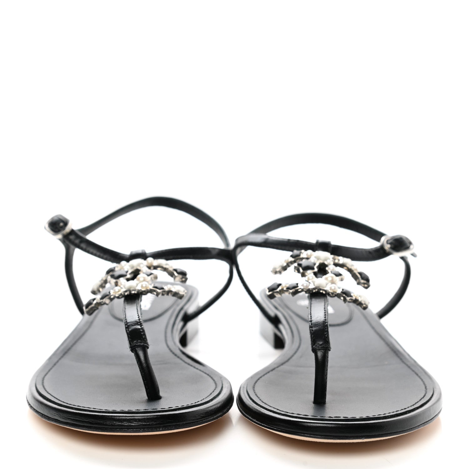 Chanel Calfskin Pearl CC Star Thong Sandals 36 Black 2 of 8