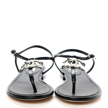 Chanel Calfskin Pearl CC Star Thong Sandals 36 Black 2 of 8