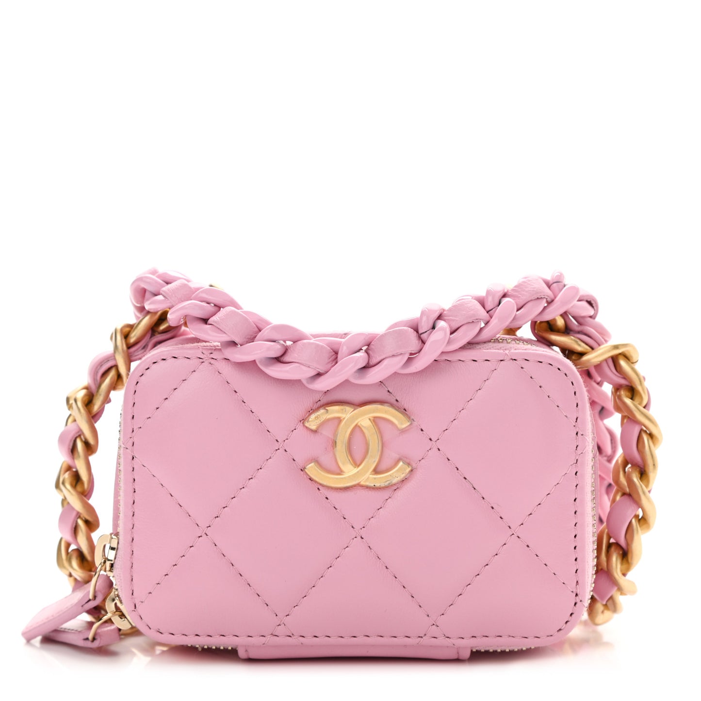 Lambskin Quilted Mini Lacquered Chain Clutch Pink