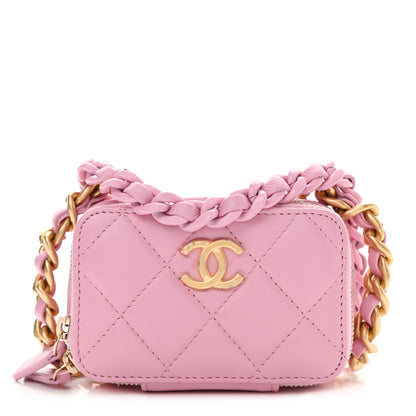 Chanel Lambskin Quilted Mini Lacquered Chain Clutch Pink 1 of 12