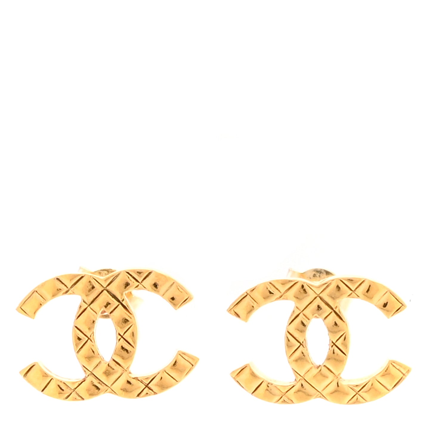 Metal Quilted CC Earrings Gold