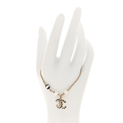 Chanel Metal Enamel Pearl CC Bracelet Gold Black White 2 of 5