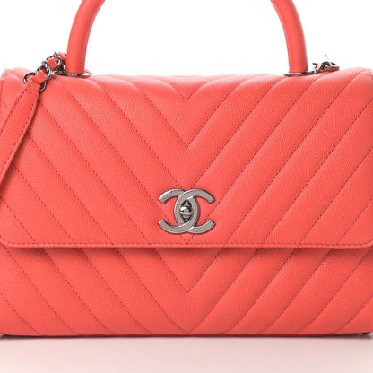 Chanel Caviar Chevron Quilted Small Coco Handle Flap Coral 8 of 11