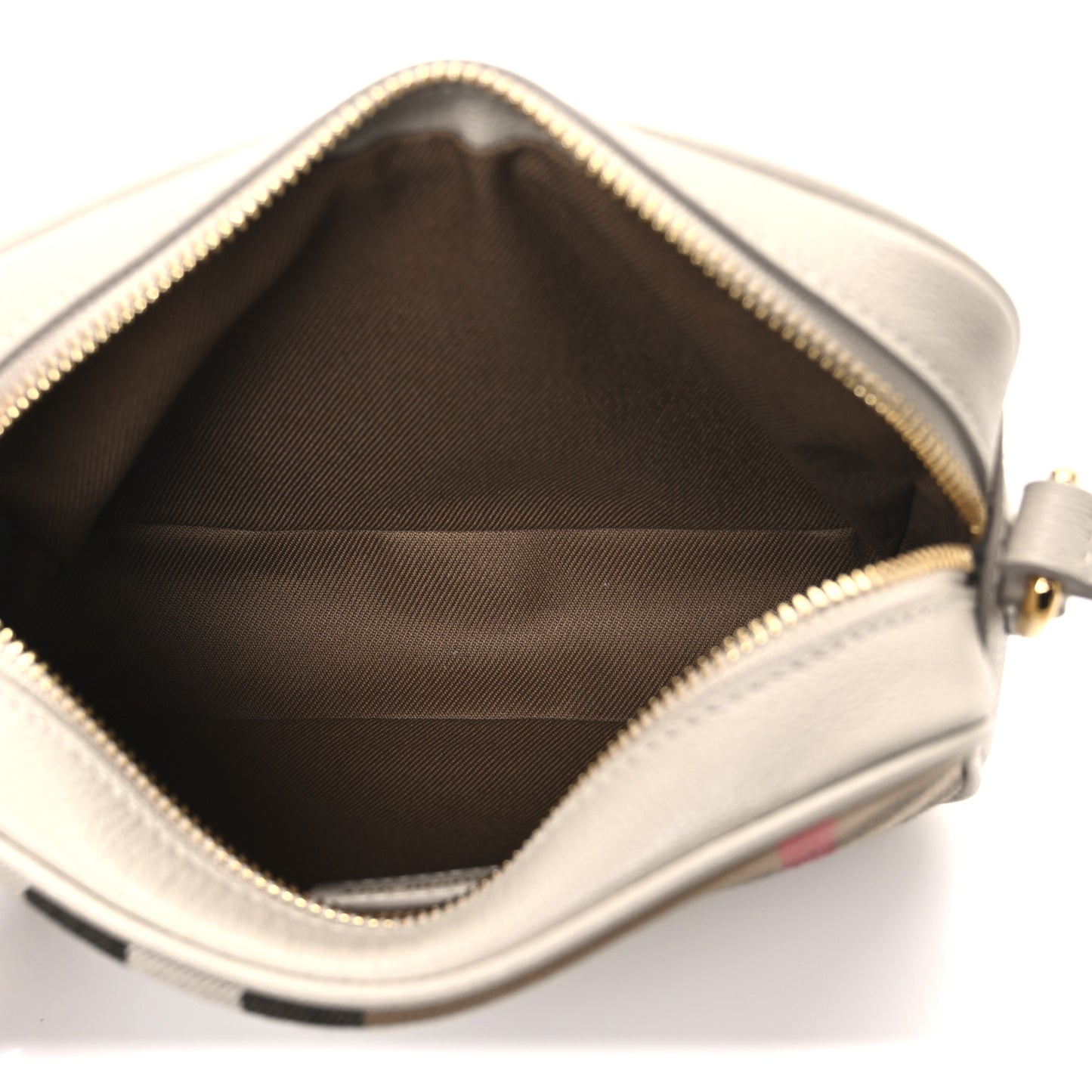 Calfskin House Check Small Camera Bag Limestone