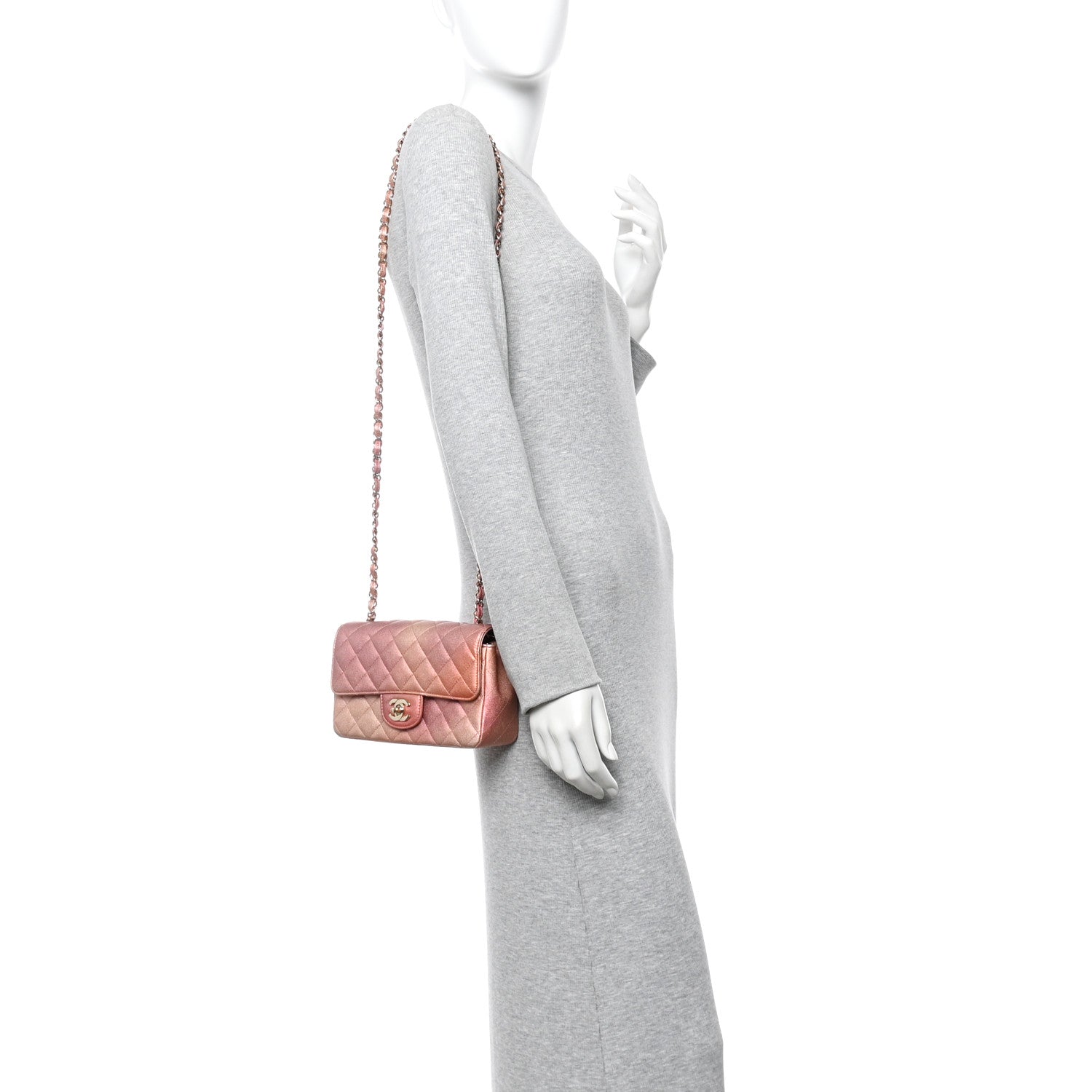 Chanel Metallic Lambskin Quilted Ombre Mini Rectangular Flap Pink 2 of 12