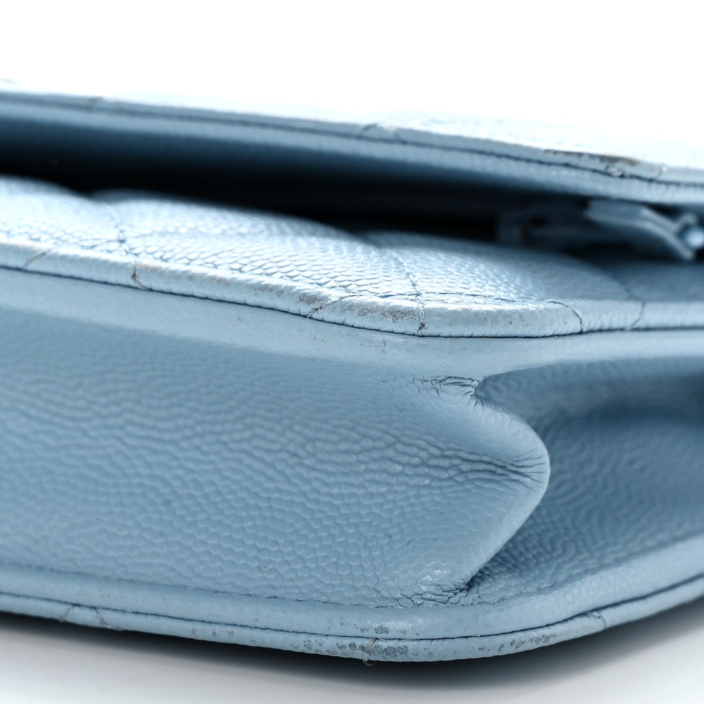 Caviar Quilted Crystal CC Wallet On Chain WOC Light Blue