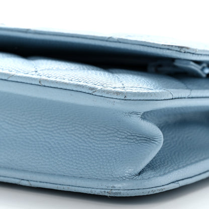 Chanel Caviar Quilted Crystal CC Wallet On Chain WOC Light Blue 11 of 12