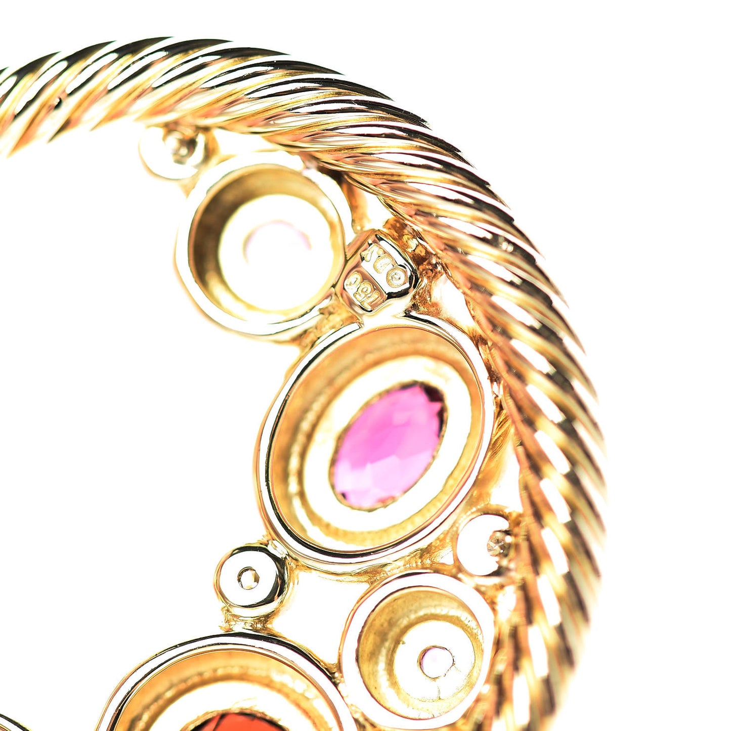 18K Yellow Gold Diamond Amethyst Garnet Sapphire Mosaic Collage Pendant Necklace