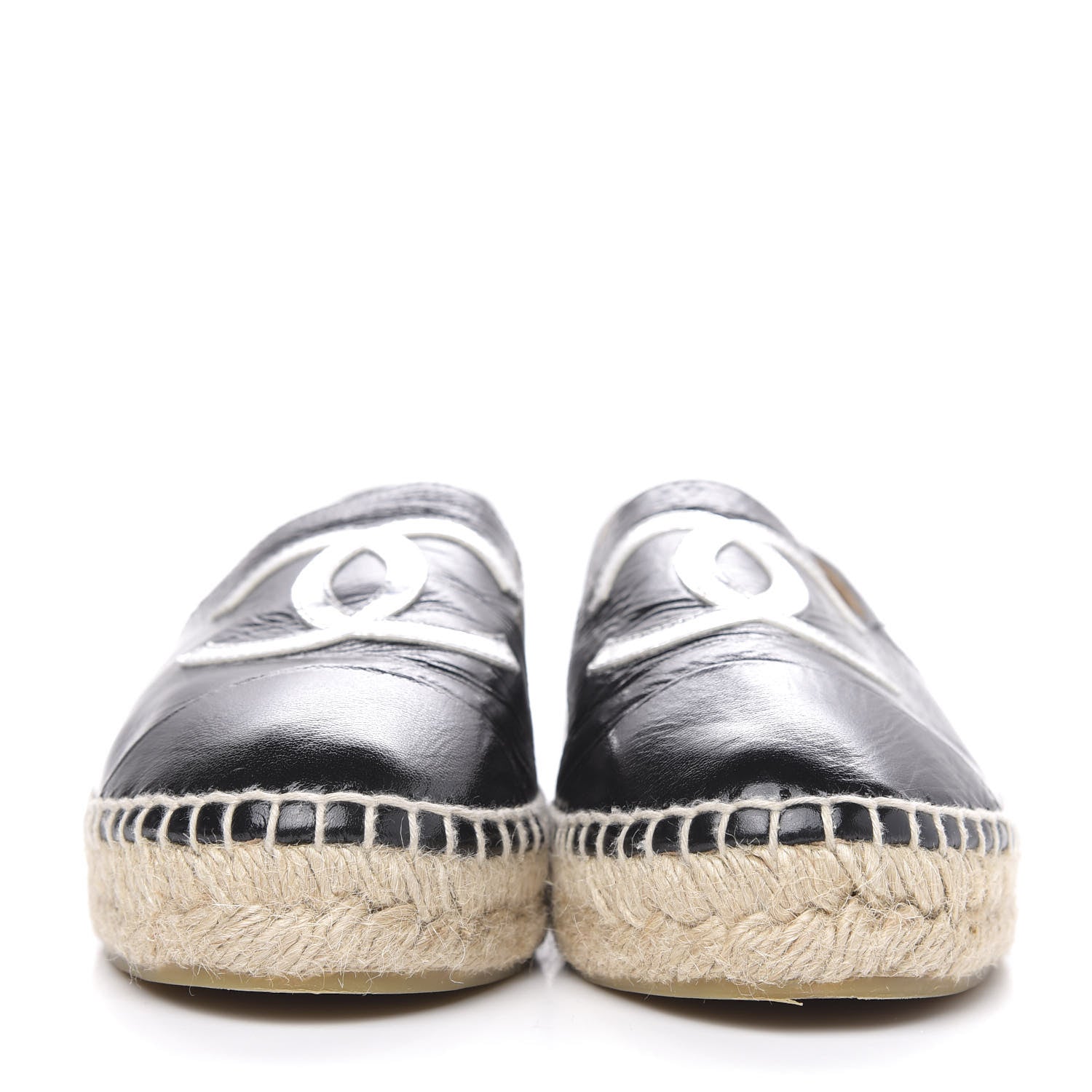 Chanel Patent Calfskin Metallic Goatskin CC Espadrilles 37 Black Silver 2 of 11