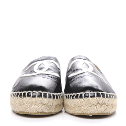 Chanel Patent Calfskin Metallic Goatskin CC Espadrilles 37 Black Silver 2 of 11