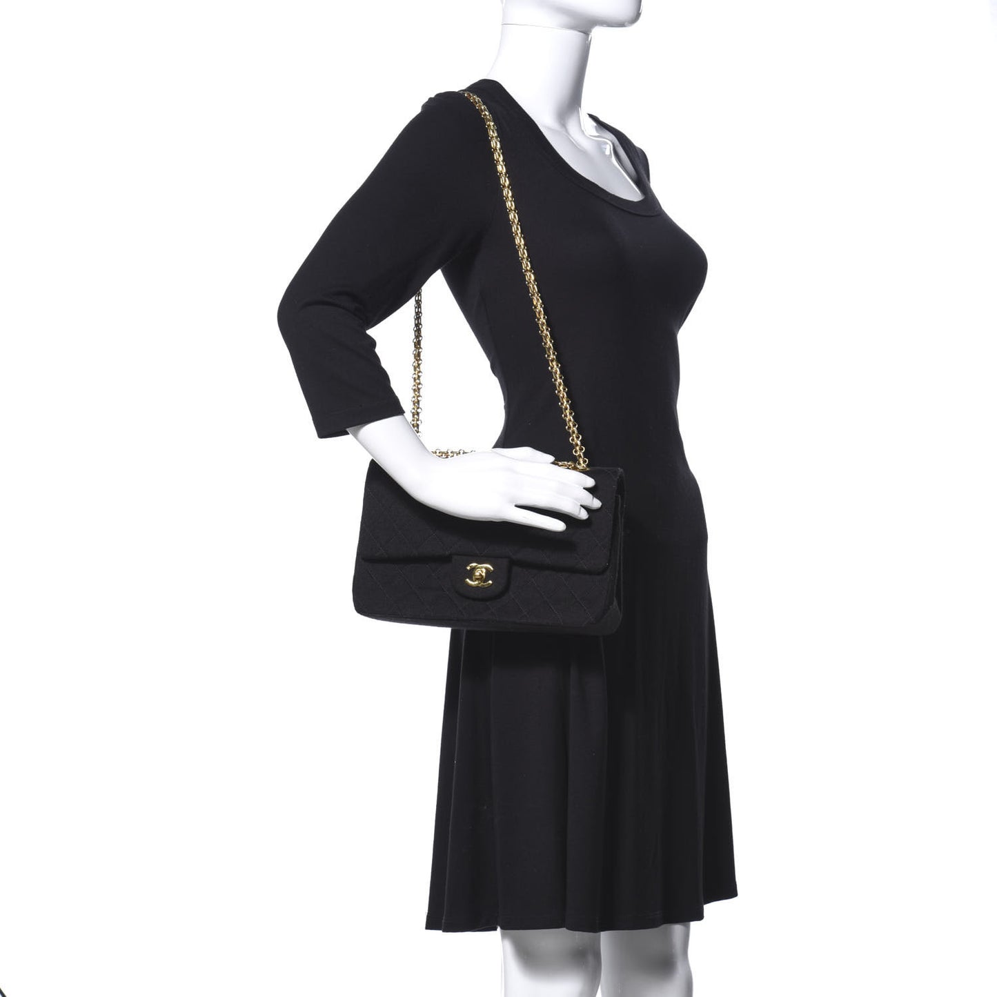 Jersey Quilted Medium Double Flap Black