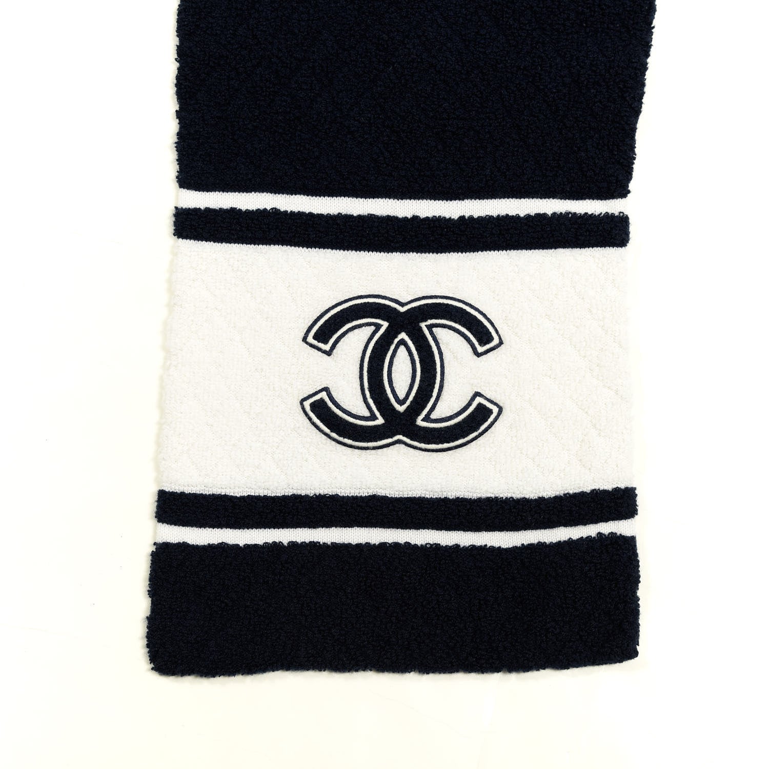 Chanel Cashmere CC Quilted Scarf Navy White 3 of 4
