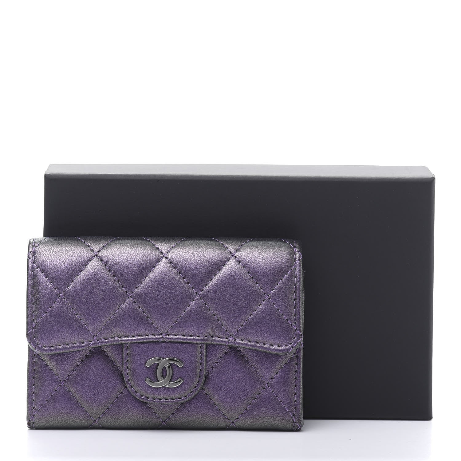 Chanel Iridescent Lambskin Quilted Flap Card Holder Purple 11 of 11