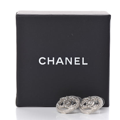 Chanel Pearl Crystal CC Round Earrings Silver 5 of 5