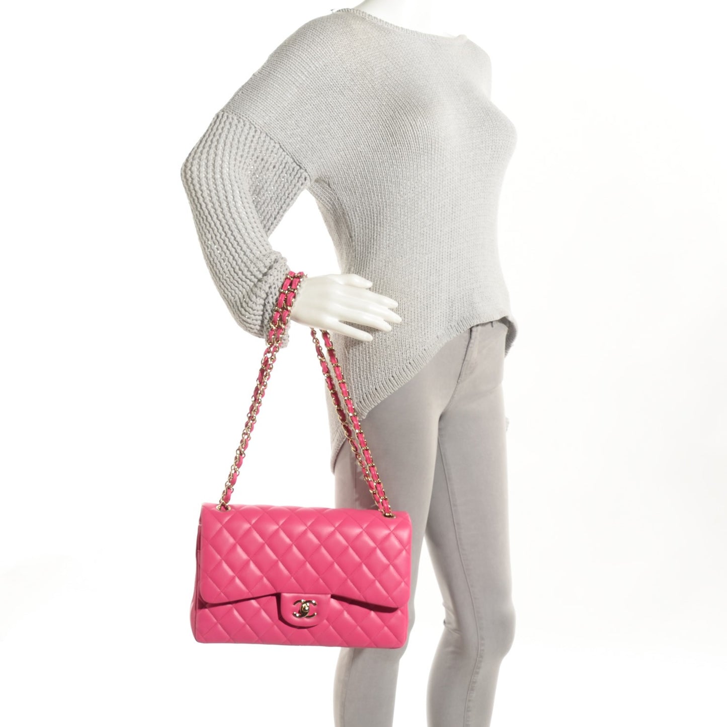 Lambskin Quilted Jumbo Double Flap Fuchsia