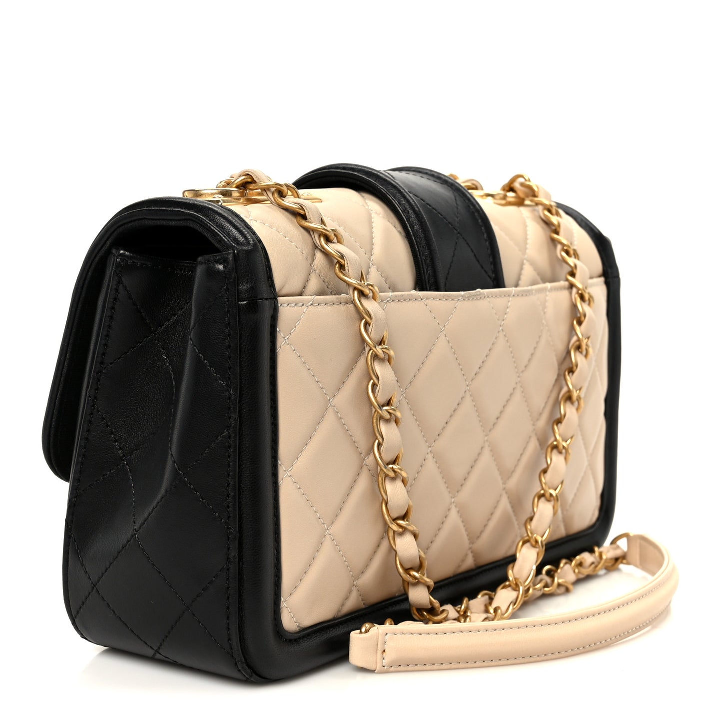 Lambskin Quilted Medium Elegant CC Flap Beige Black