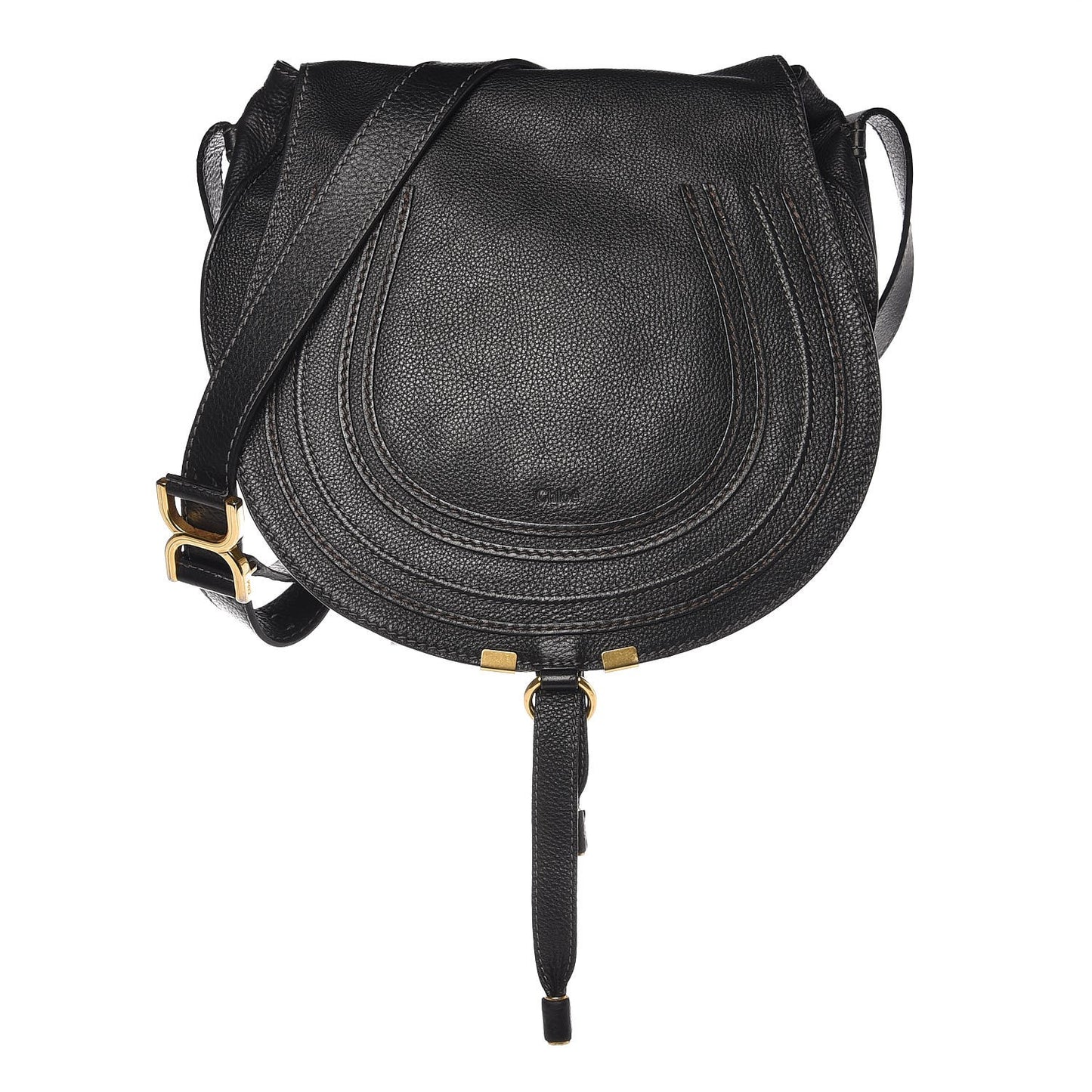 Calfskin Medium Marcie Round Crossbody Bag Black