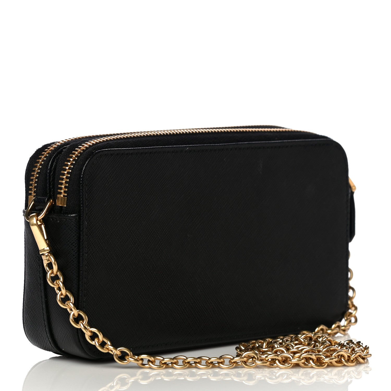 Prada Saffiano Lux Mini Double Zip Chain Crossbody Bag Black 2 of 10