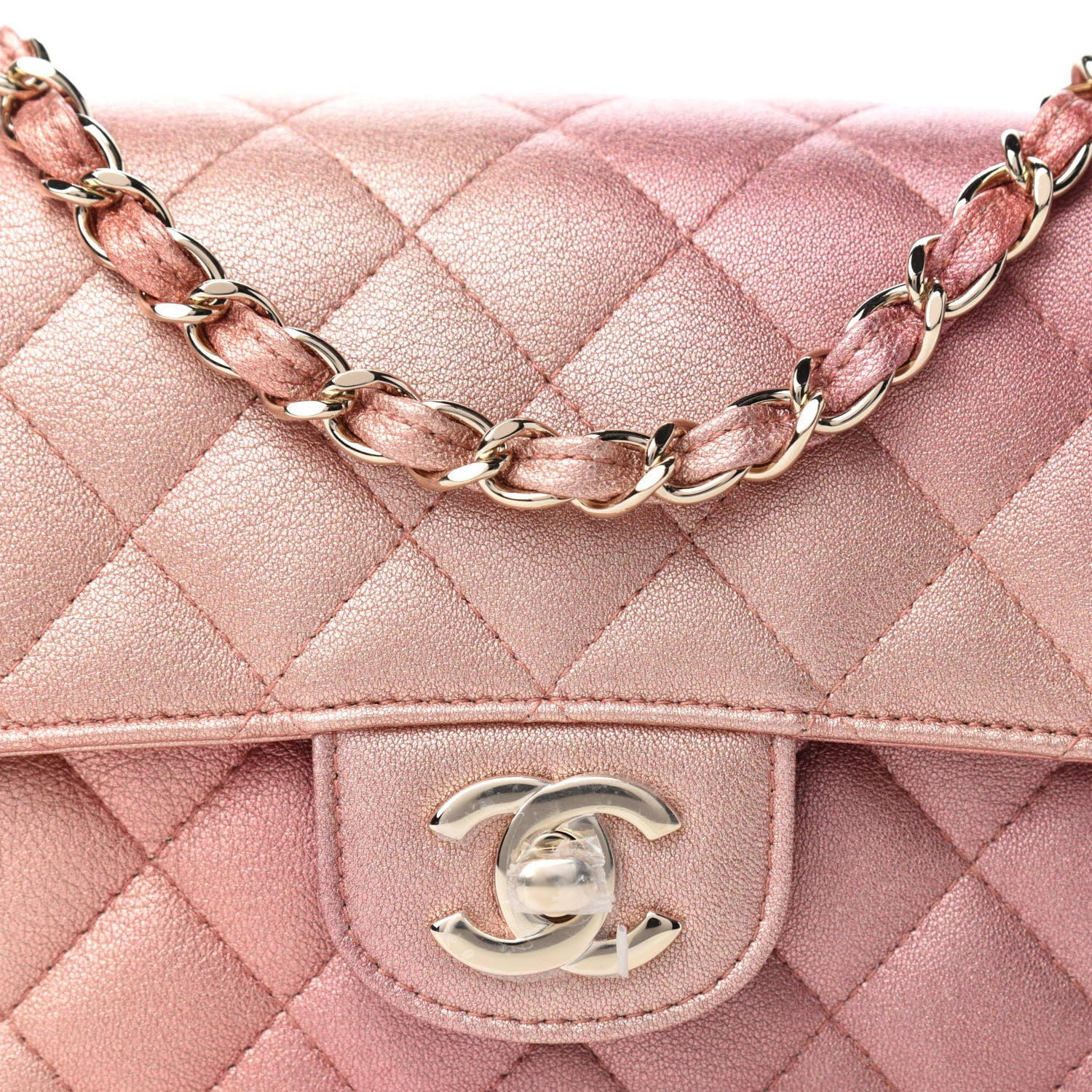 Chanel Metallic Lambskin Quilted Ombre Mini Rectangular Flap Pink 10 of 11