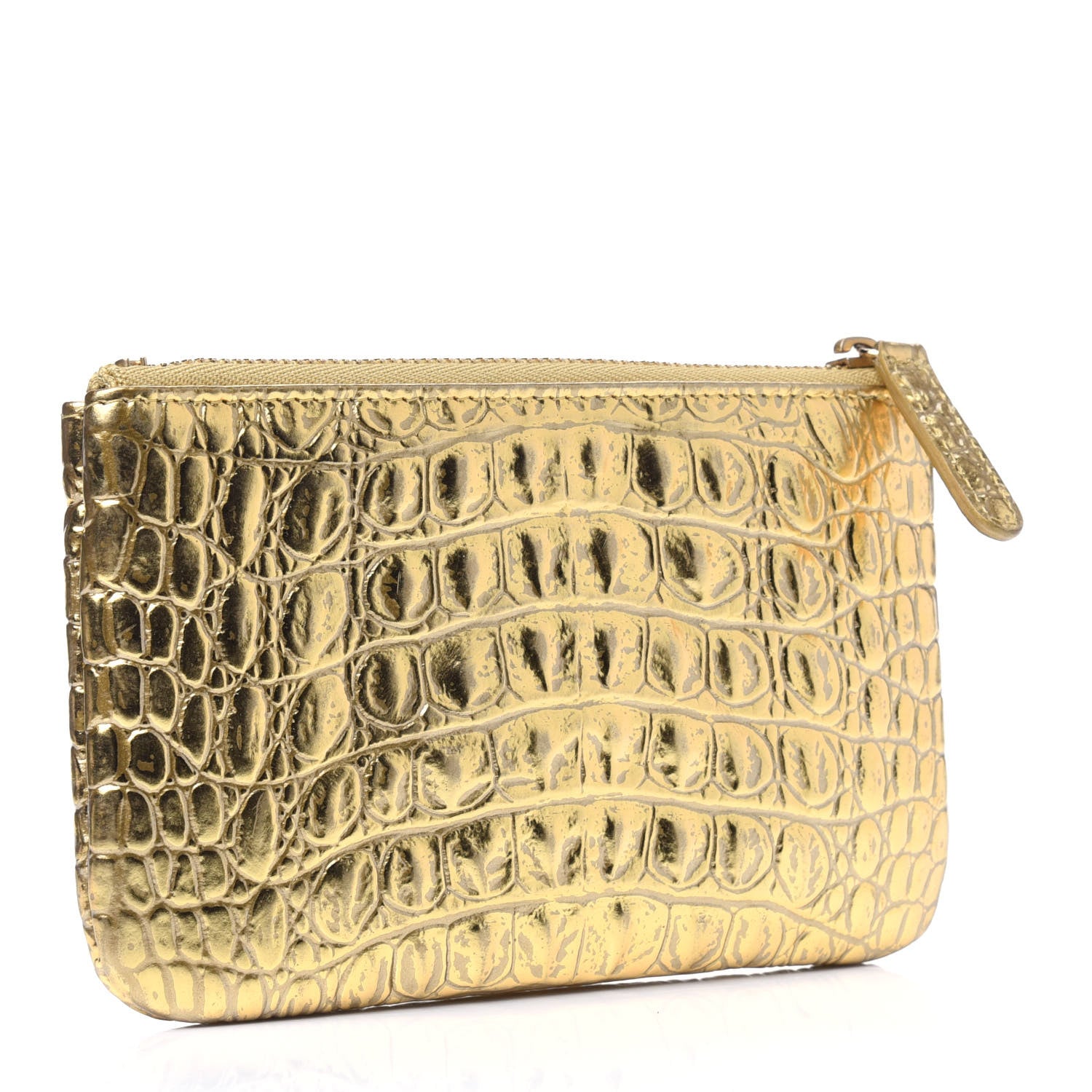 Chanel Metallic Calfskin Crocodile Embossed Cocodile Small Cosmetic Case Gold 2 of 4