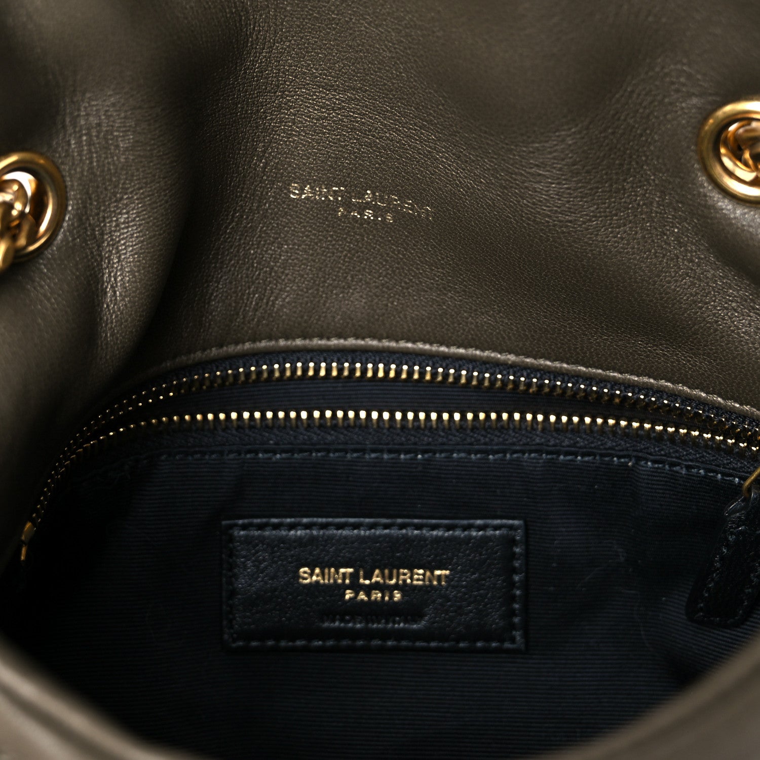 Saint Laurent Lambskin Quilted Toy Loulou Puffer Monogram Chain Satchel Khaki 7 of 11