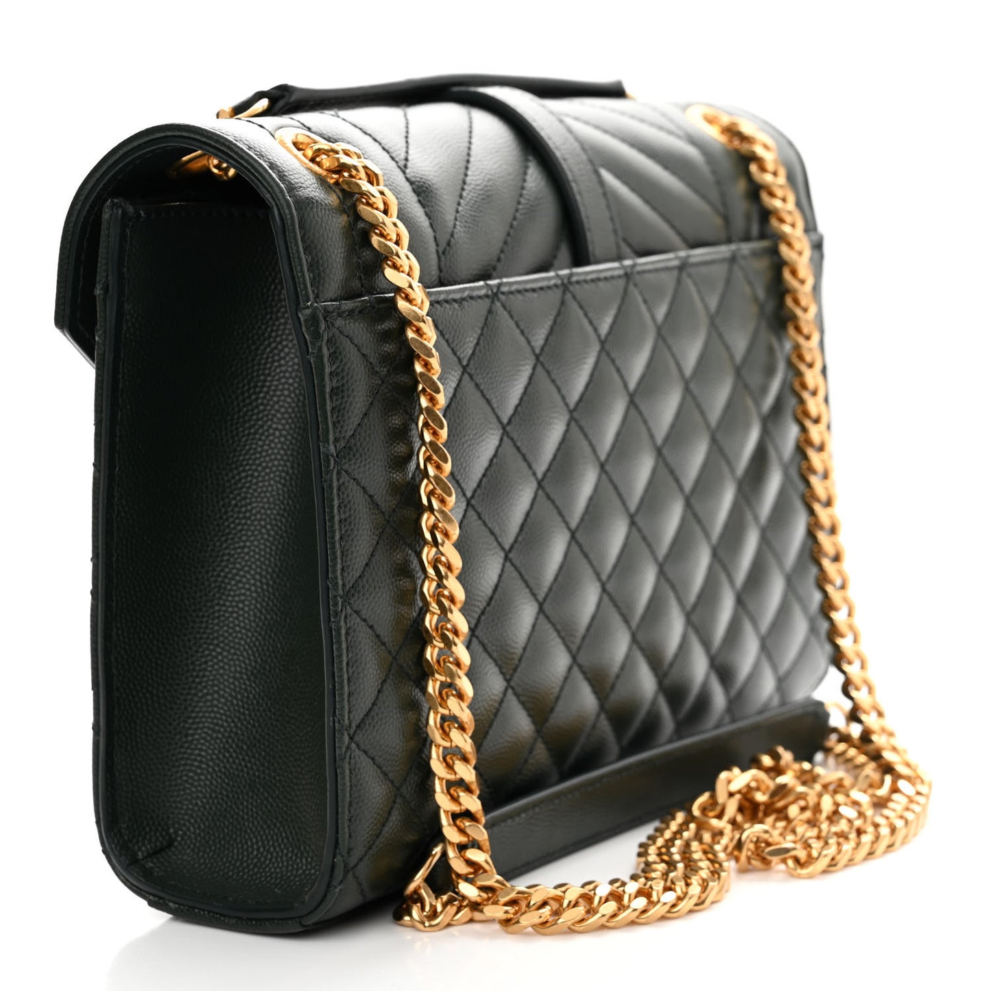 Grain De Poudre Textured Mixed Matelasse Triquilt Medium Monogram Satchel Army Green