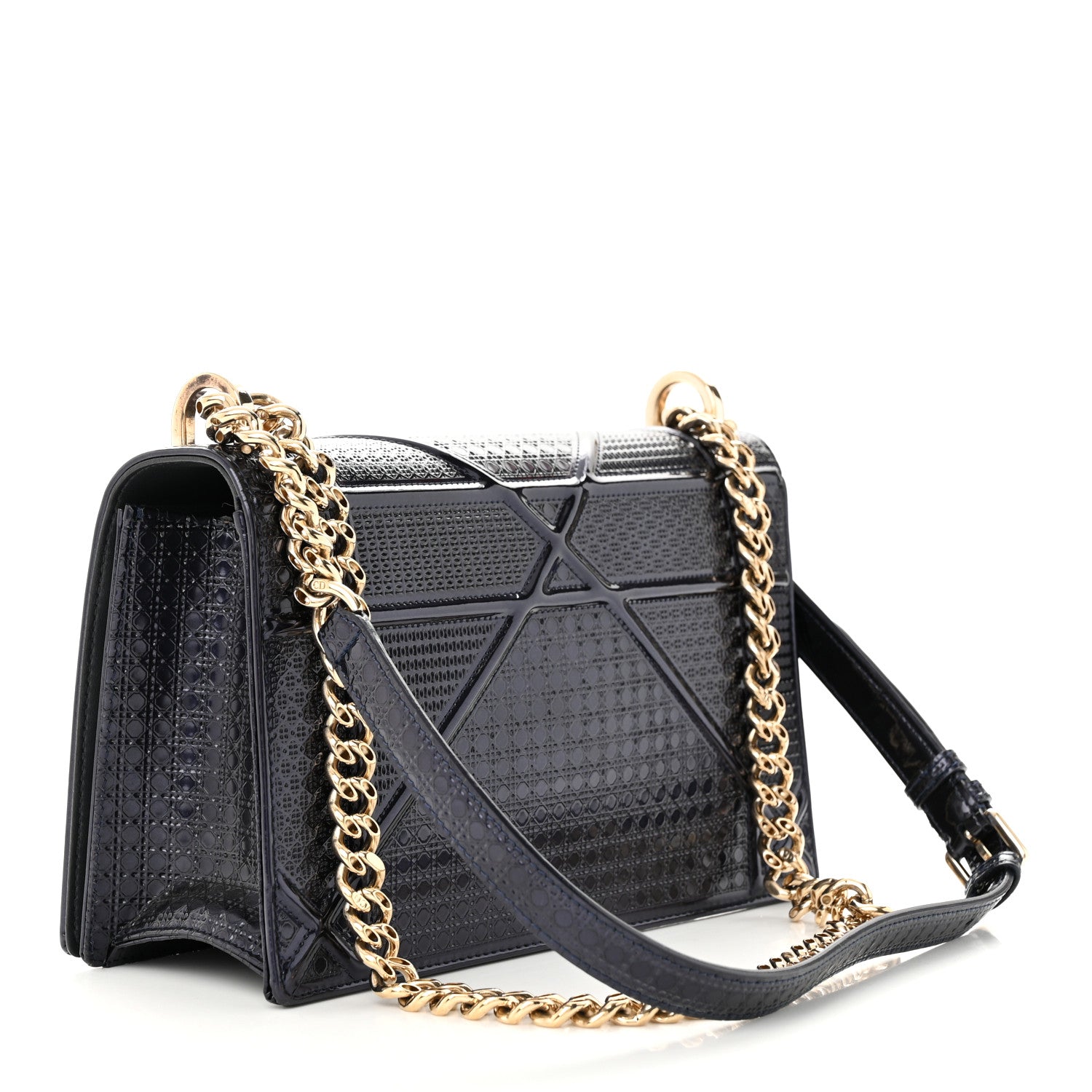 Christian Dior Metallic Patent Micro-Cannage Medium Diorama Flap Bag Navy Blue 3 of 10