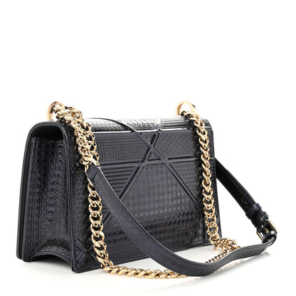 Christian Dior Metallic Patent Micro-Cannage Medium Diorama Flap Bag Navy Blue 3 of 10