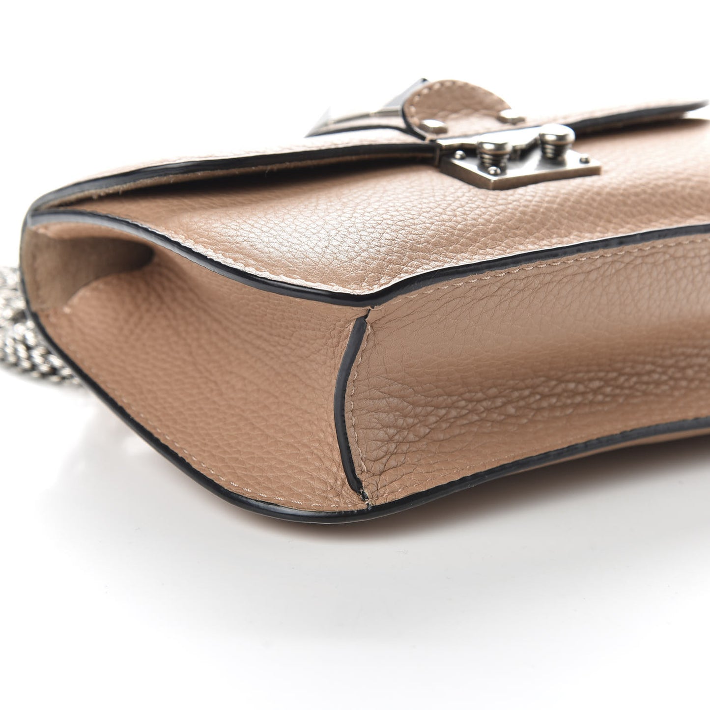Pebbled Calfskin Small Glam Lock Rockstud Flap Soft Noisette