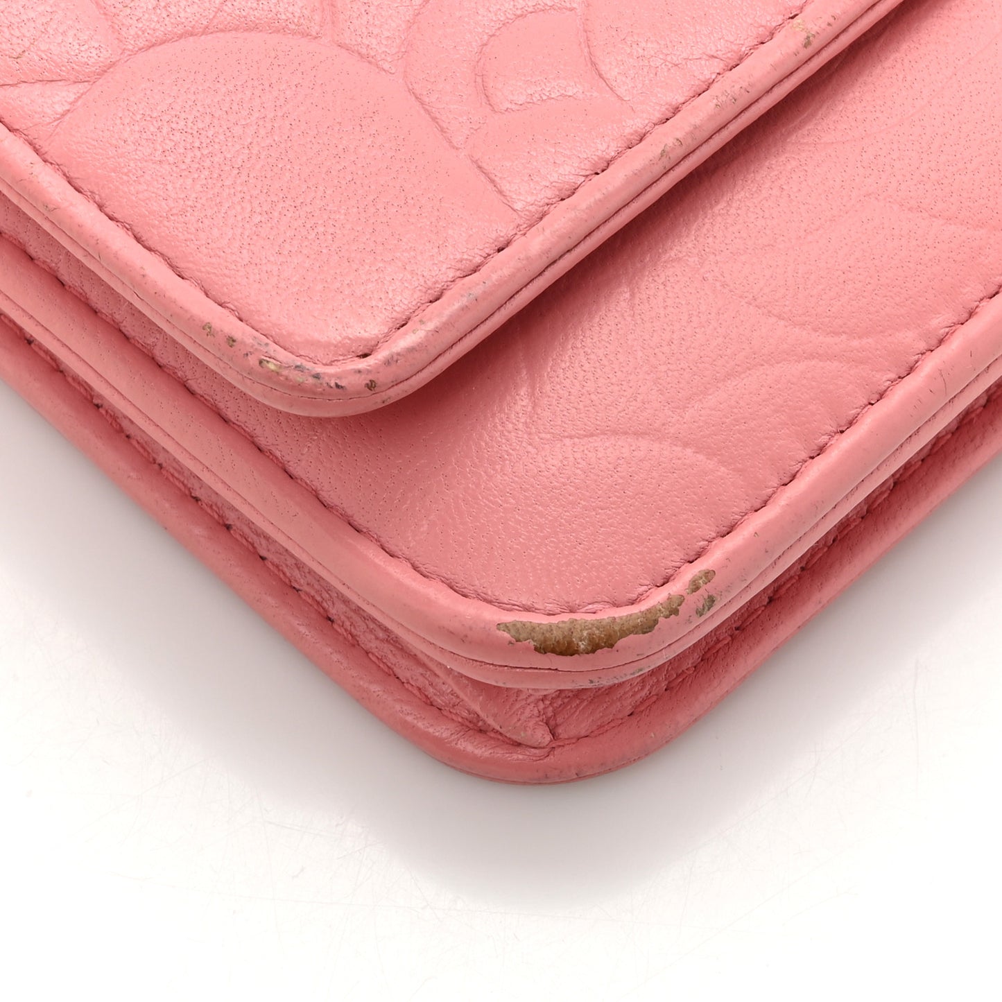 Lambskin Camellia Embossed Wallet on Chain WOC Pink
