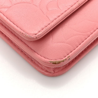 Chanel Lambskin Camellia Embossed Wallet on Chain WOC Pink 15 of 19