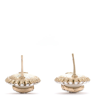 Chanel Crystal Enamel CC Round Earrings Light Gold White 3 of 5