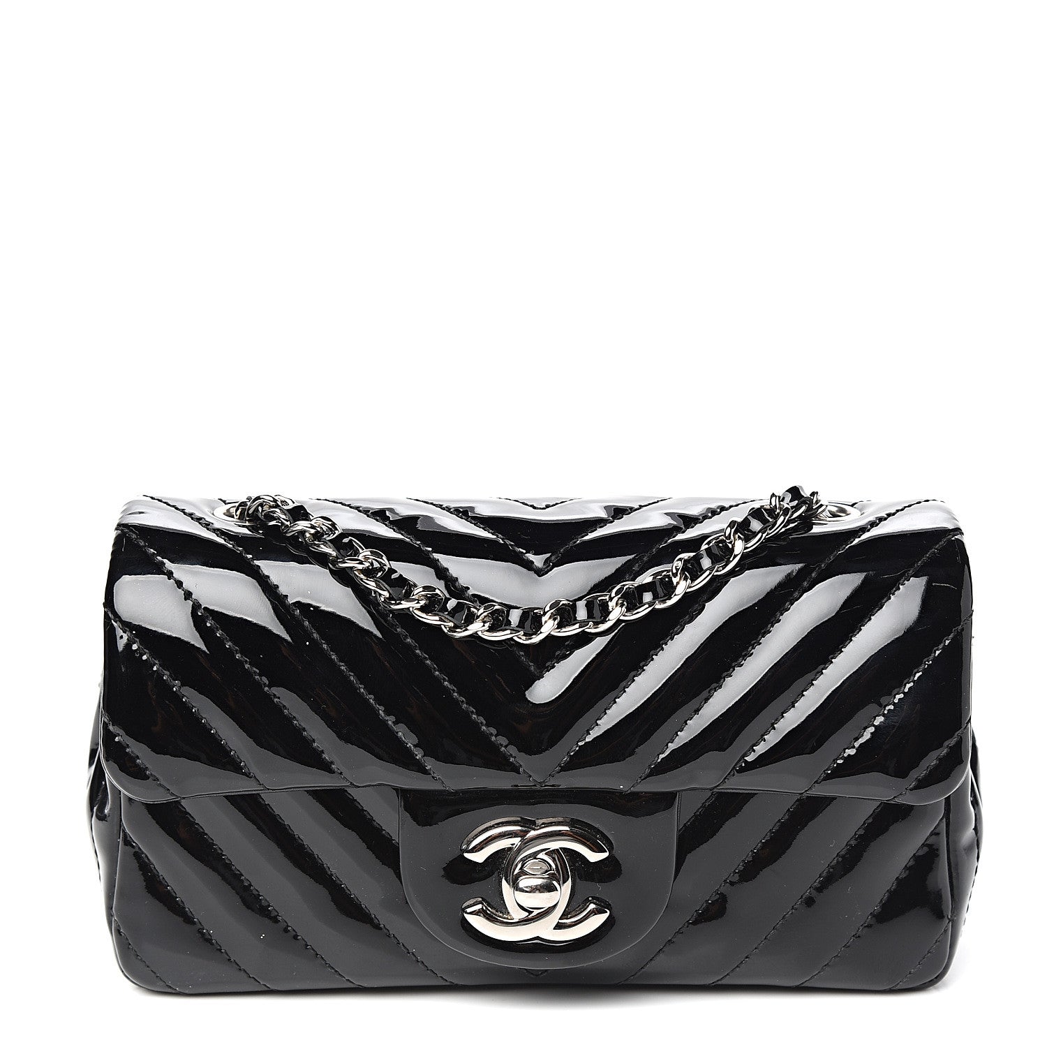 Chanel Patent Calfskin Chevron Quilted Extra Mini Flap Black 1 of 10