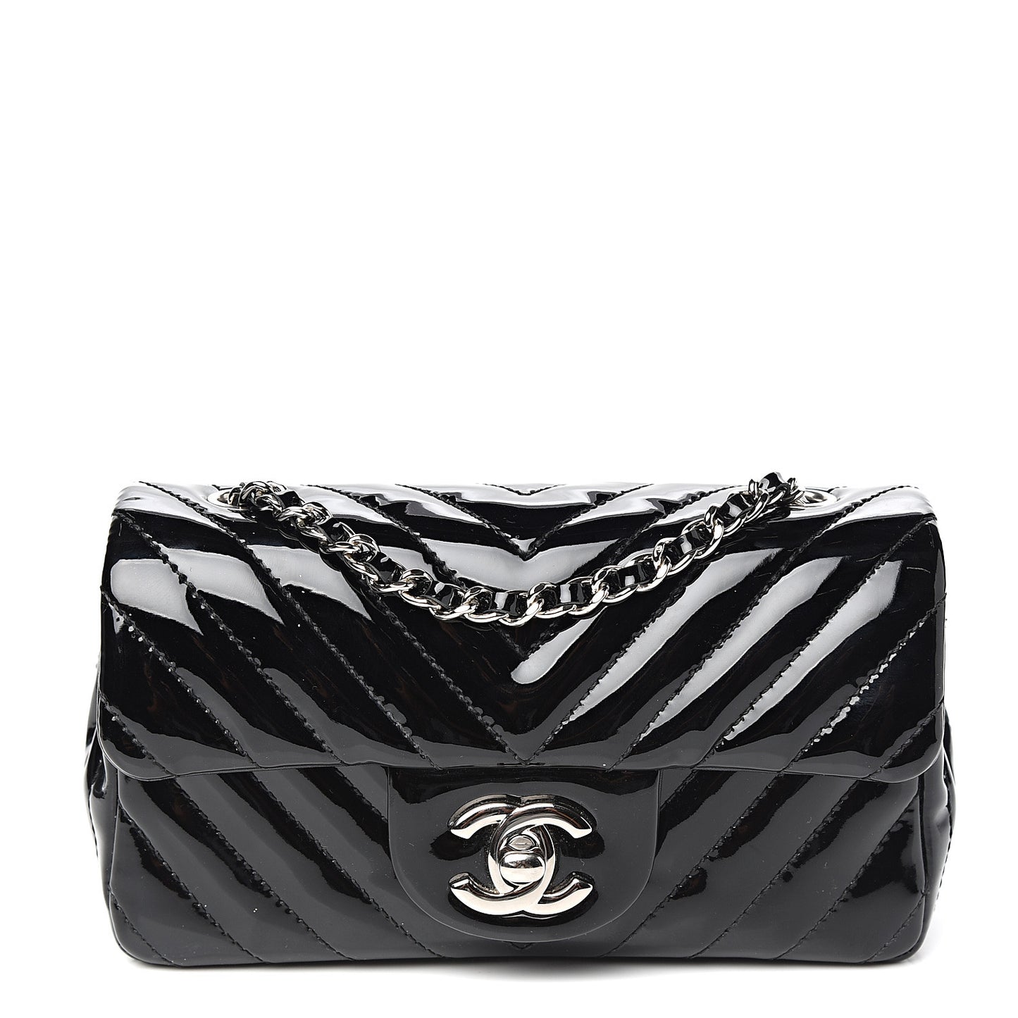 Patent Calfskin Chevron Quilted Extra Mini Flap Black