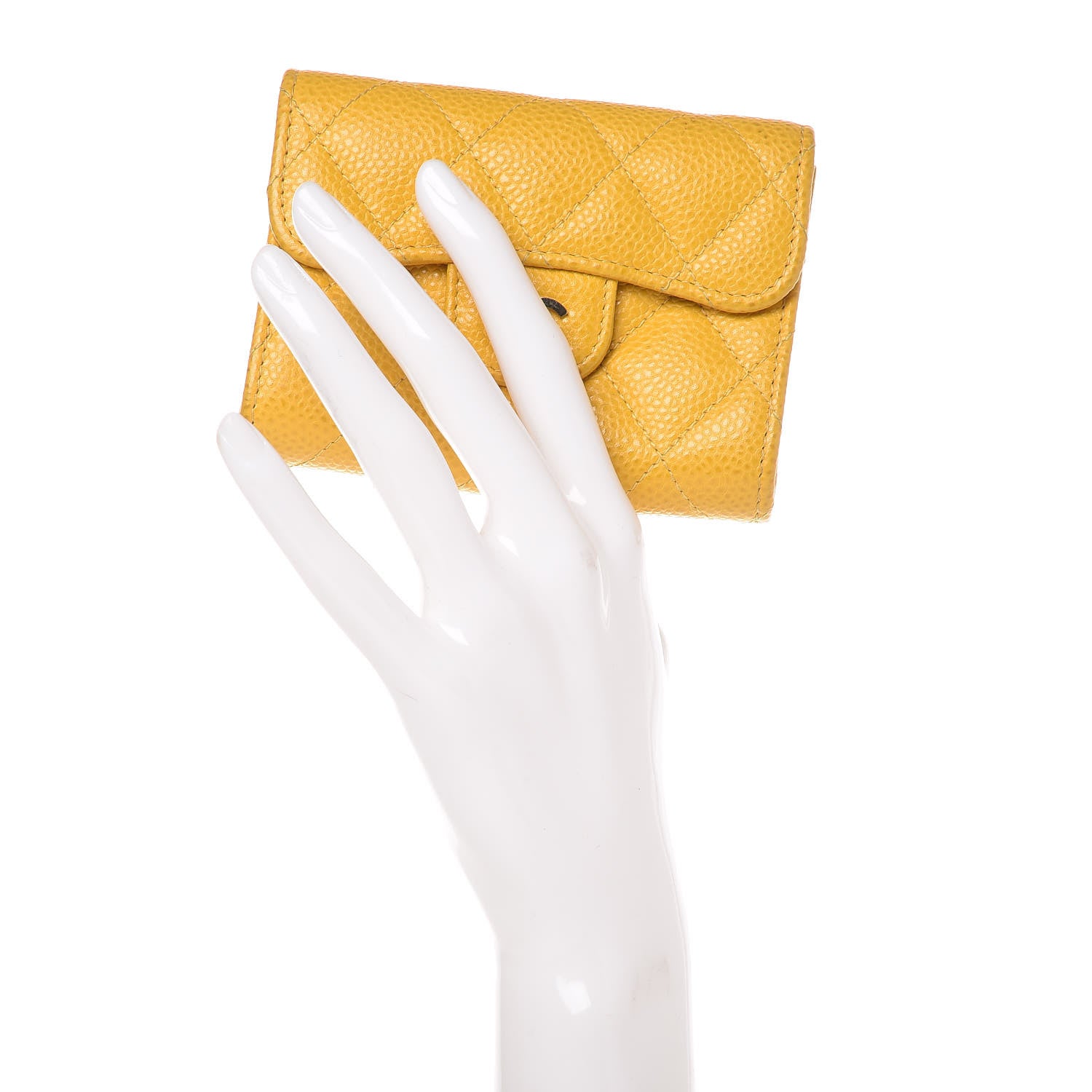 Chanel Caviar Quilted Card Holder Wallet Yellow 2 of 14